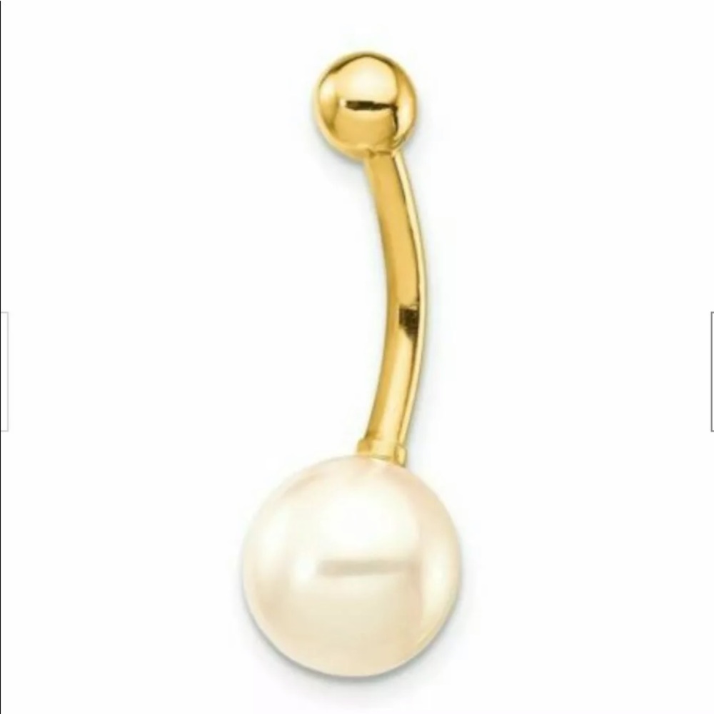 14k gold cultured pearl belly ring.